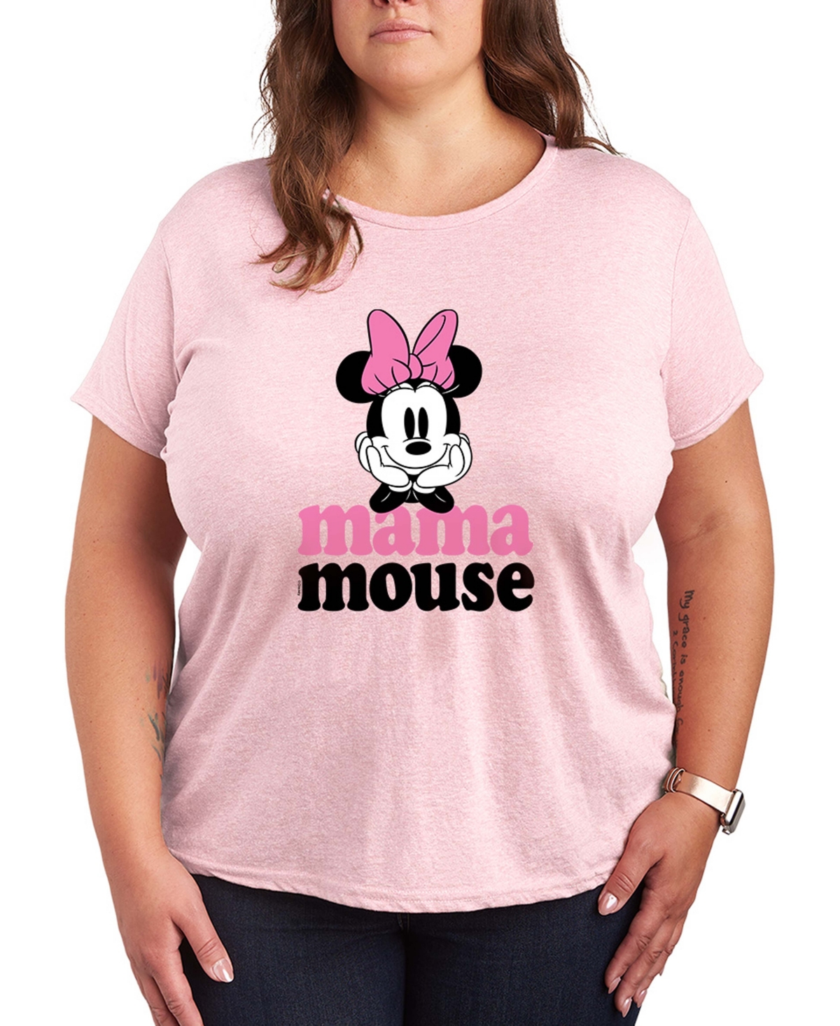 Hybrid Apparel Plus Size Disney Mama Mouse Minnie Short-Sleeve Graphic T-Shirt - Heather Pink