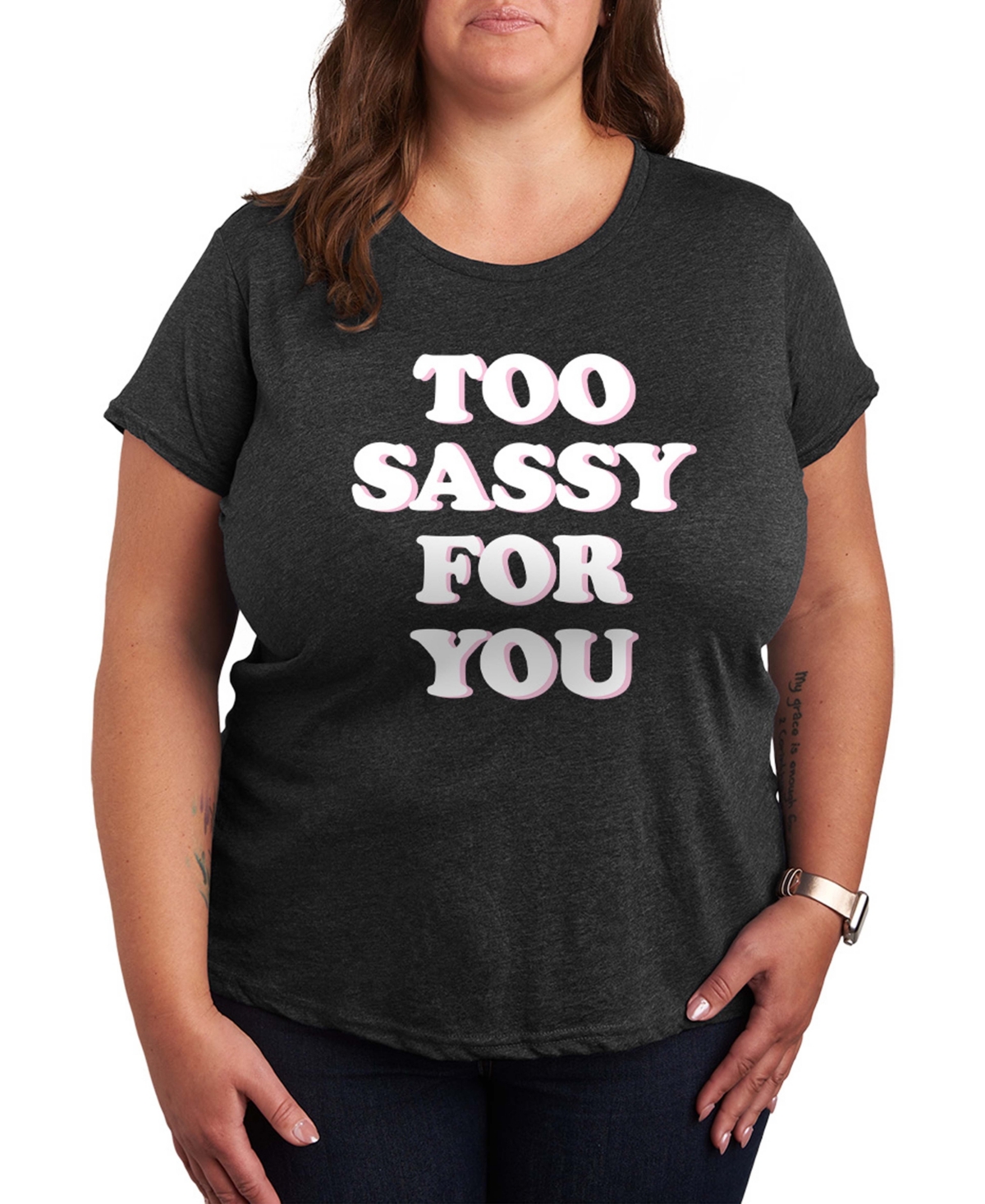 Hybrid Apparel Plus Size Instant Message Too Sassy For You Short-Sleeve Graphic T-Shirt - Heather Charcoal