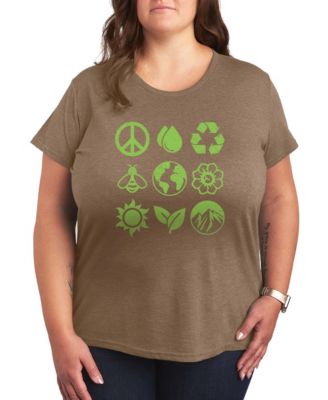 Plus Size Instant Message Earth Day Grid Short-Sleeve Graphic T-Shirt