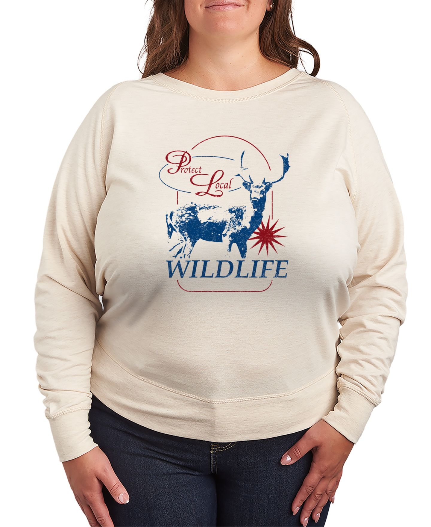 Женский свитер Hybrid Apparel Plus Size Instant Message Protect Local Wildlife French Terry Pullover T-shirt, цвет: Берёзовый — фото 2