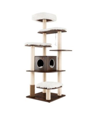 7-Layer Wooden Cat Tower with Sisal Posts & Cozy Condo, Tall Indoor Cat Tree for Climbing & Play