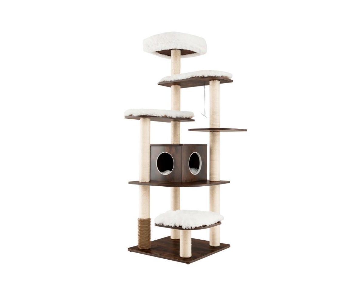 Aostirmotor 7-Layer Wooden Cat Tower with Sisal Posts & Cozy Condo, Tall Indoor Cat Tree for Climbing & Play