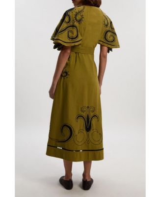 Women's Baroque Cape Sleeve Midi Dress