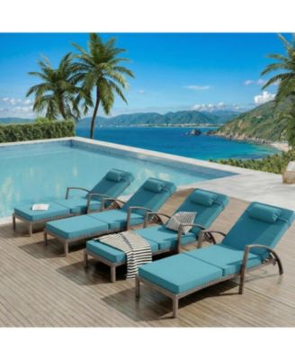 2-Piece Rattan Patio Folding Chaise Lounge, 5-Position Adjustable Backrest with Cushion and Pillow for Poolside, Backyard, Deck