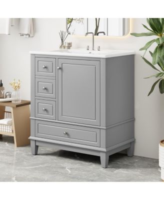 30'' Bathroom Vanity with Ceramic Sink, Solid Wood Frame, Multi-Drawer Storage & Soft Close Door for Modern Bathrooms