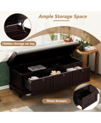 Shoe Bench - Fluted Entryway Storage Bench with Cushion, 3 Drawers and Hidden Compartment for Hallway, Living Room