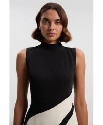 Women's Sculptural High-Neck Pleated Midi Dress