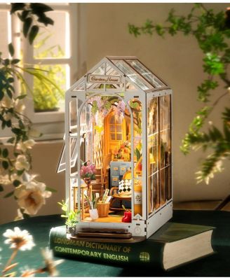 Book Nook Kit DIY Miniature House Kit, 3D Wooden Puzzle Garden House, Bookend Bookshelf Insert Decor, Diorama Kit Christmas Birthday Gift