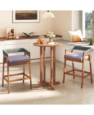 39 Inch Patio Acacia Wood Bar Height Table with Slatted Design