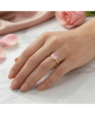 Teens 14k Gold Plated with Pink Cubic Zirconia & Enamel Halo Heart Stacking Ring