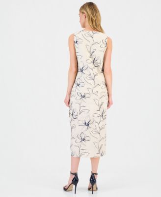 Women's Embroidered Sleeveless Top & Embroidered Faux-Wrap Midi Skirt