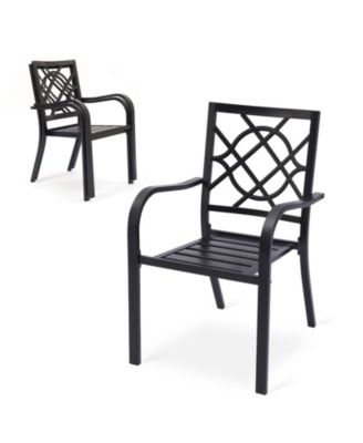 Patio Dining Chairs Set of 2, Stackable Metal High Back Chairs Set , Garden, Yard, Deck, Porch and Poolside