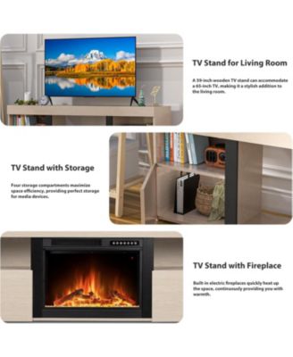 60" Electric Fireplace TV Stand with Mantel, Remote & Timer