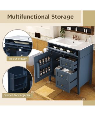 30" Blue Bathroom Vanity with Sink, Modern Freestanding Cabinet with 3 Soft Close Drawers & Adjustable Shelf for Bathroom Storage-Sillysis