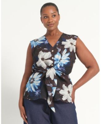 Plus Size Aveline Floral Tie-Front Sleeveless Top