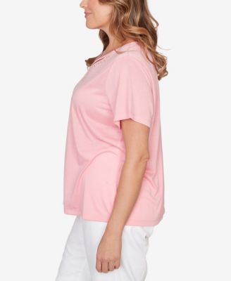 Plus Size Solid Short-Sleeve Top with Keyhole Neckline