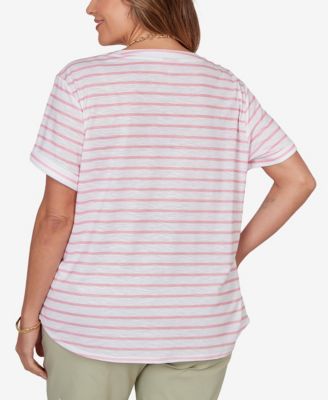 Plus Size Printed Slub Top with Banded Neck