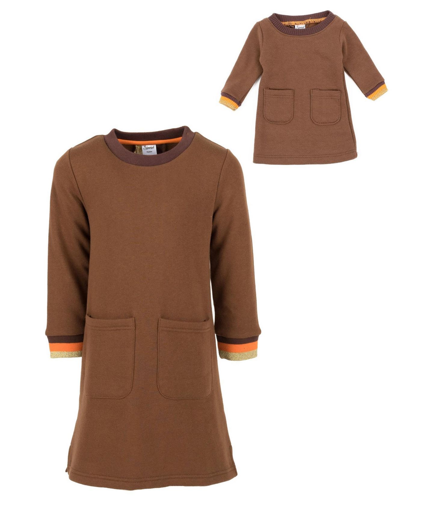 Платье Leveret Matching Doll Long Sleeve Crew Neck Tunic Sweatshirt Dress для девочек, цвет: Коричневый — фото 2