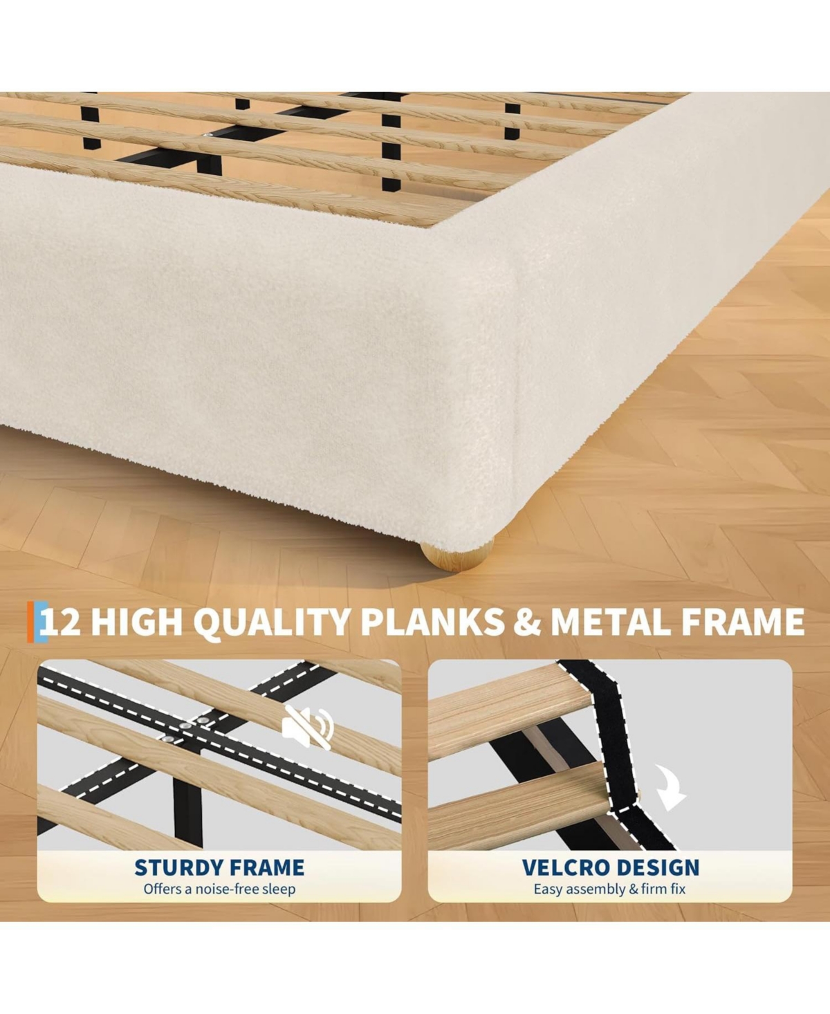 Gaomon Twin Size Cloud Bed Frame，Teddy Fleece Low Bed Frame Without Headboard, Thick Boucle Fabric Upholstered Platform Bed, Solid Wood Legs