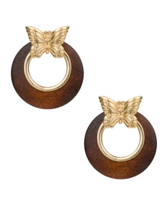 Gold-Tone Plated Butterfly Doorknocker Earrings
