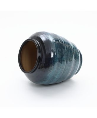 Blue Ripples Ceramic Vase, 17.3" High Elegant Centerpiece for Entryway or Living Room