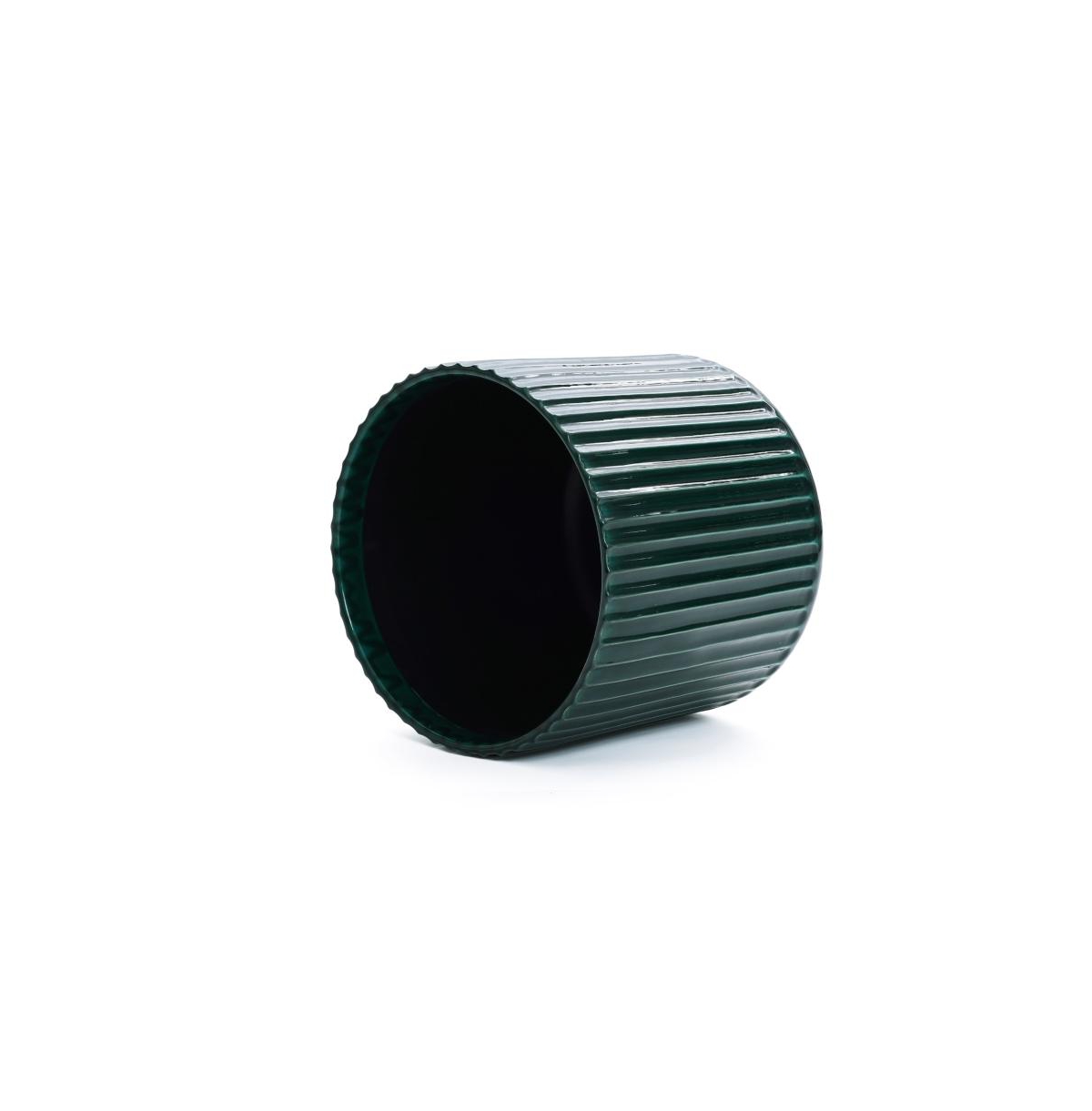 LuxenHome Jade Green Ribbed -Inch Round Ceramic Planter