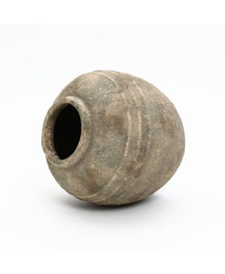 Weathered Terracotta Finish with Textured Ridges Round Vase Farmhouse Decor