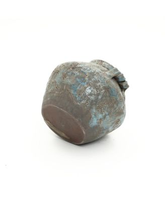 Antiqued Blue & Brown Terracotta Vase with Handles, 9" Round Farmhouse Vintage Pottery