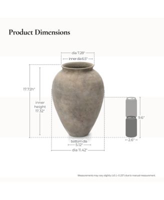 Rustic Ceramic Vase, 17.7" Tall Terracotta Pot with Earthy Gray-Brown Finish, Handcrafted