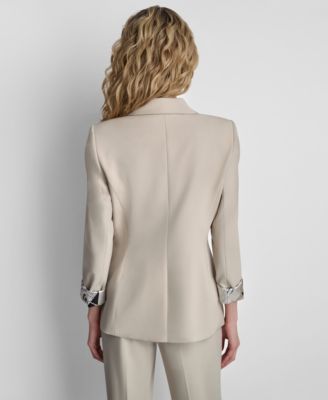 Women's Newspaper-Print One-Button Blazer