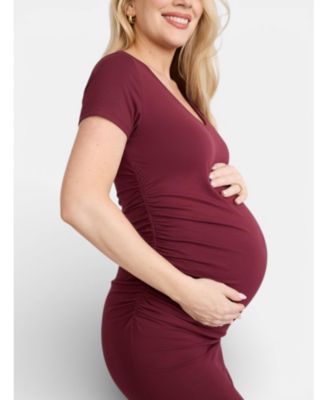 Women's V-Neck Short Sleeve Side Ruched Bodycon Mini Dress