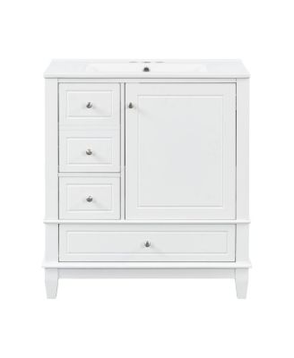 30'' Bathroom Vanity with Ceramic Sink, Solid Wood Frame, Multi-Drawer Storage & Soft Close Door for Modern Bathrooms