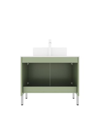 30'' Bathroom Vanity with Carrara Countertop, French Striped Ceramic Basin, Soft Close Doors & Large Storage for Modern Bathroom