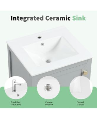 20" Bathroom Vanity with Ceramic Sink, Modern Freestanding MDF Cabinet, Storage Rack Drawer Soft Close for Small Spaces