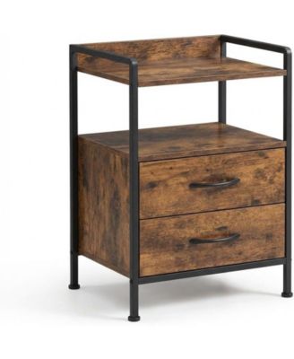 Nightstand with 2 Fabric Drawers, 3-Tier Storage End Table with Storage Shelf for Living Room
