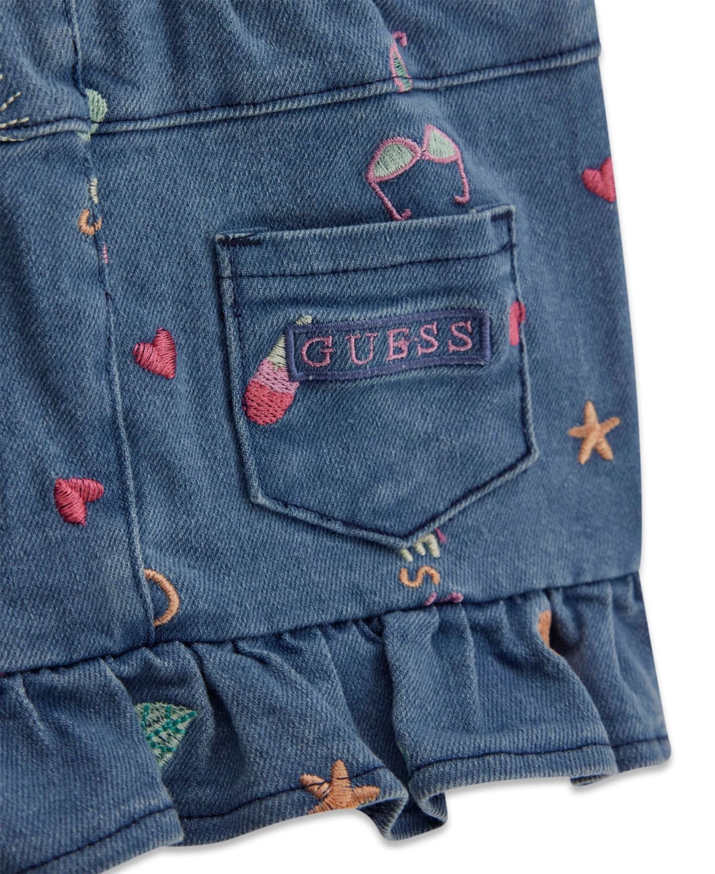 Детский комплект Guess для девочки: боди и джинсовый сарафан из стретча, цвет: Мятный зелёный / Джинсовый синий — фото 6