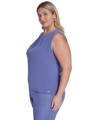 Plus Size Solid Pleated Neck Camisole Top