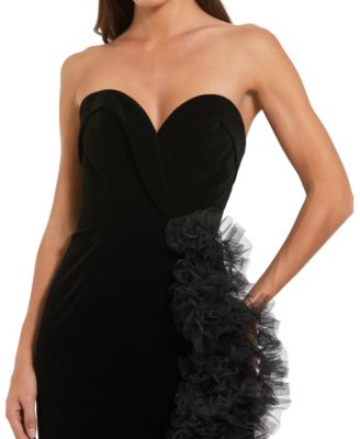 Women's Strapless Velvet Mermaid Gown with Ruffle Slit