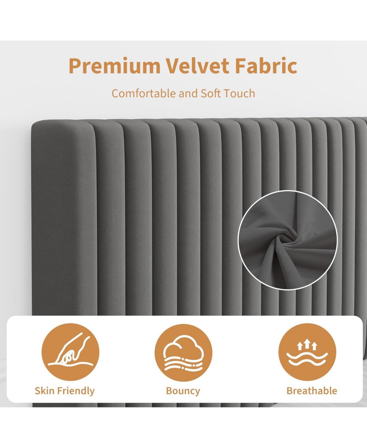 gaomon Bed Frame with Adjustable Headboard, Velvet Upholstered Platform Frame, Vertical Channel Tufted