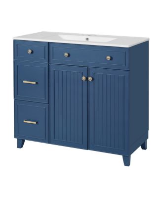 36" Bathroom Vanity with Ceramic Sink, Double-Layer Drawer, Soft Close Doors, Adjustable Shelf, Modern Storage