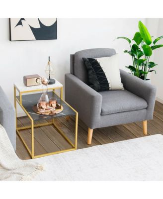 2 Tier End Side Table Metal Frame Nightstand with Storage Shelf Living Room