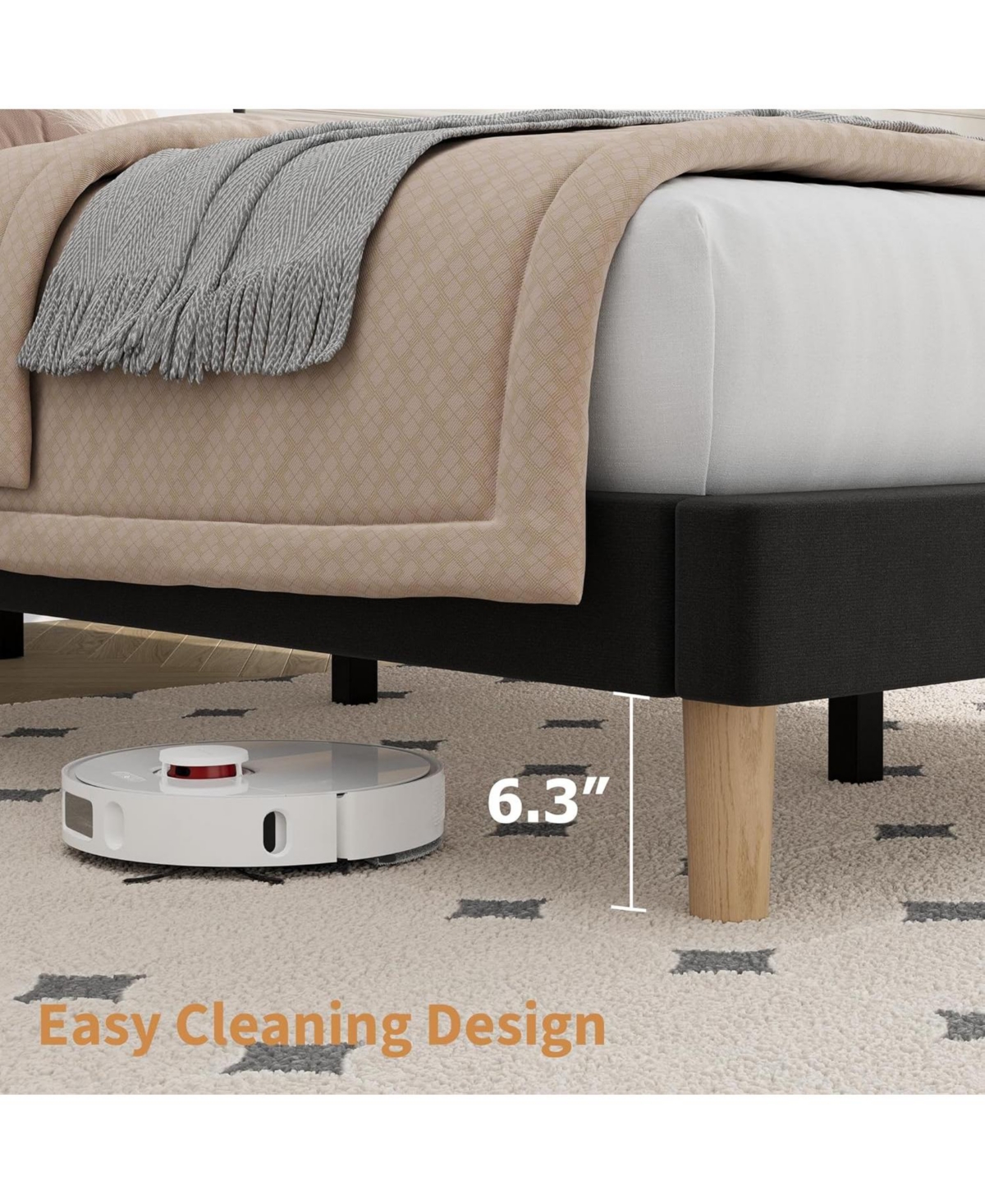 gaomon Bed Frame with Adjustable Headboard, Velvet Upholstered Platform Frame, Vertical Channel Tufted