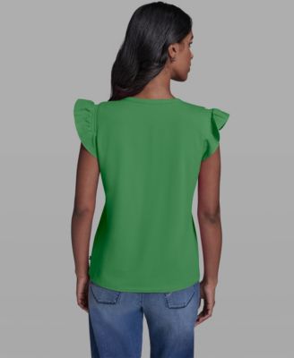 Women's Scallop Trim Boat Neck Top