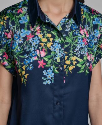 Women's Short-Sleeve Floral Printed Camp Shirt