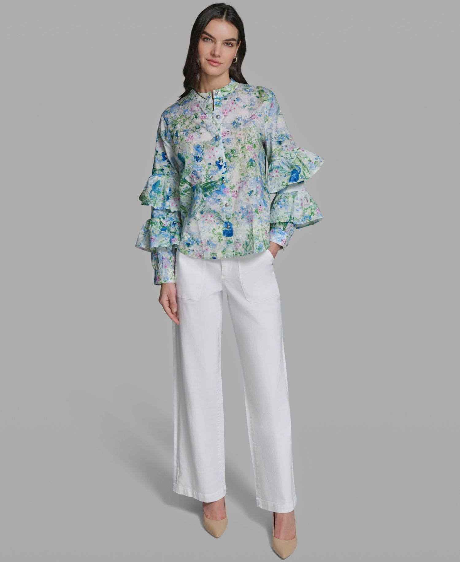 Women's Long-Sleeve Collared Printed Shirt