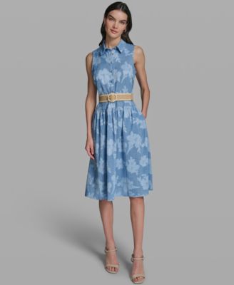 Women's Sleeveless Collared Burnout Dress