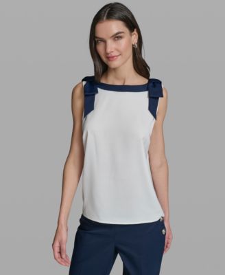 Women's Sleeveless Boat Neck Bow Strap Tank Top