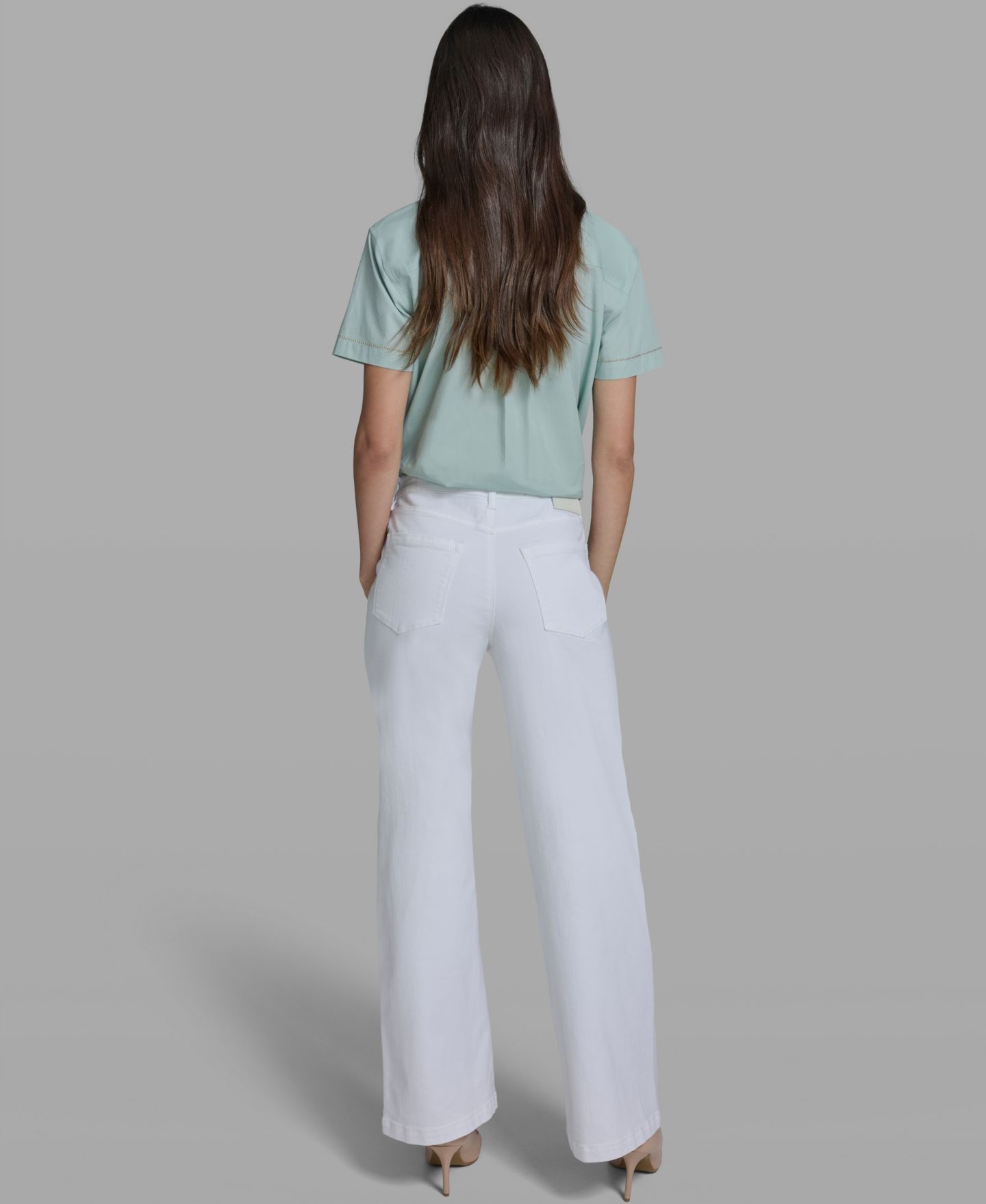 Женские джинсы KARL LAGERFELD PARIS Wide-Leg Mid-Rise Front Pocket, цвет: Белый джинсовый — фото 5
