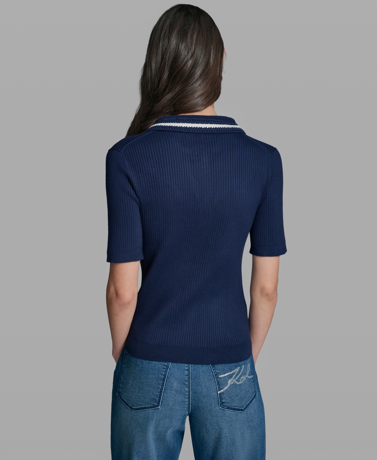 Karl Lagerfeld Paris Women's Short-Sleeve Collared Sweater