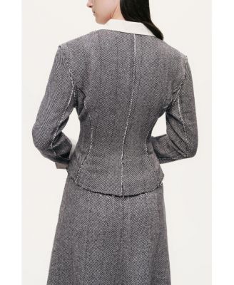Women's Contrast Lapel Tailored Textured Jacket